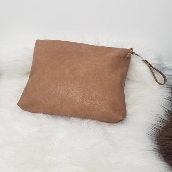 Madison West Handbags - Madison West | Tan Rectangular Clutch Wrist Strap